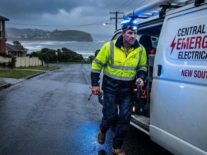 Emergency electrician responding to urgent electrical problem Central Coast