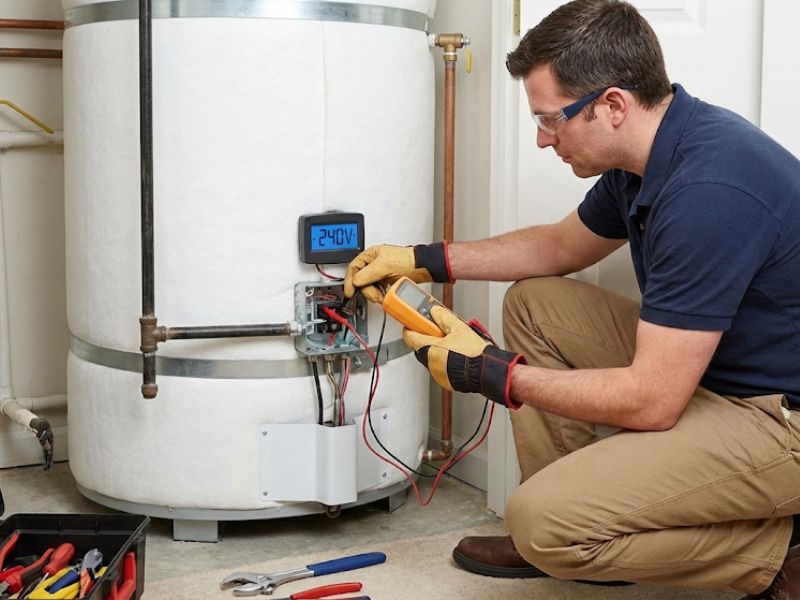 Electrician repairing electric hot water system Central Coast