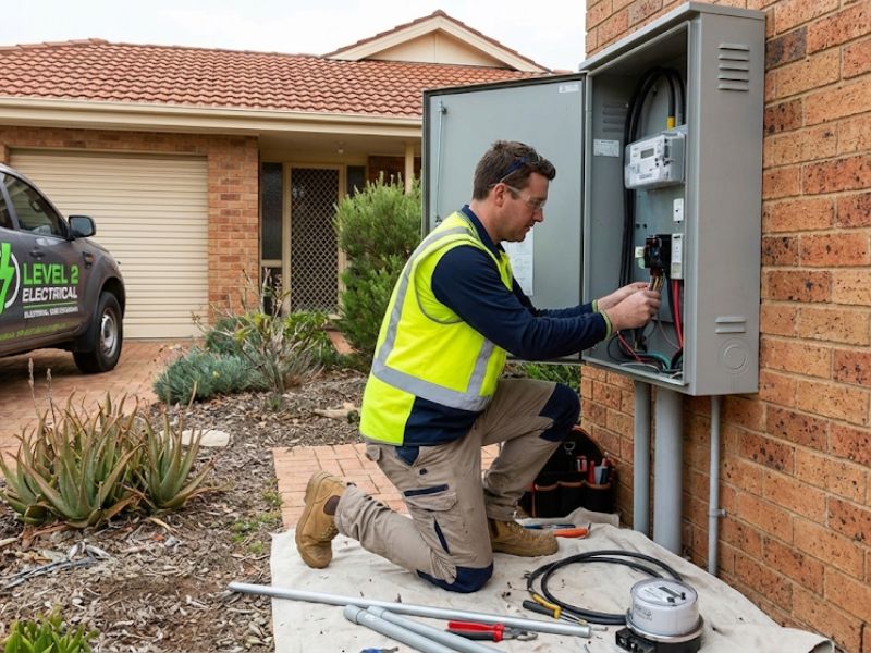 Level 2 electrician installing electricity meter Central Coast