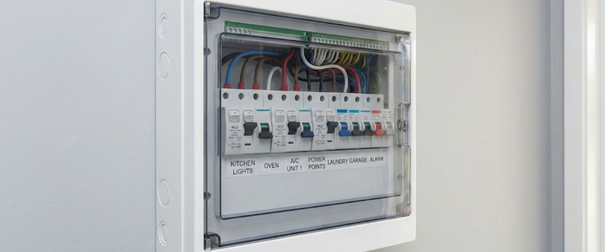 Modern switchboard with circuit breakers and RCD installation Central Coast
