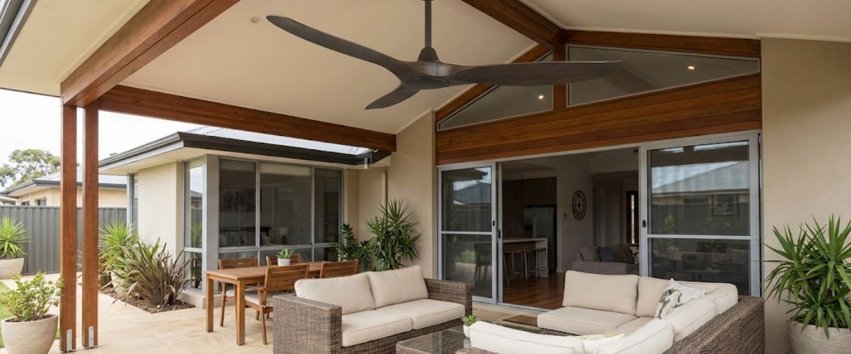 Outdoor ceiling fan installed on patio Central Coast