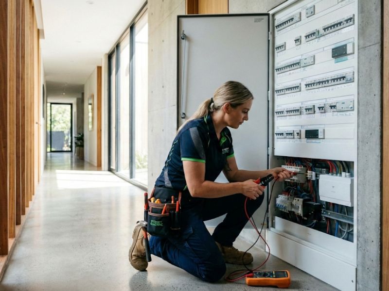 Licensed residential electrician working on home electrical installation in Central Coast
