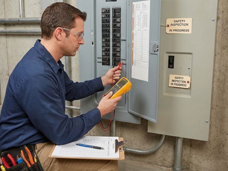 Electrician conducting electrical safety inspection testing Central Coast